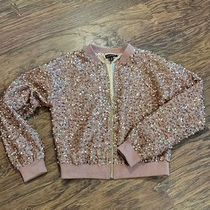 Rose Gold Sequin Bomber Jacket Small